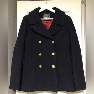 J. Crew Navy Wool Pea Coat, Stadium Cloth, Nello Gori, Size 6